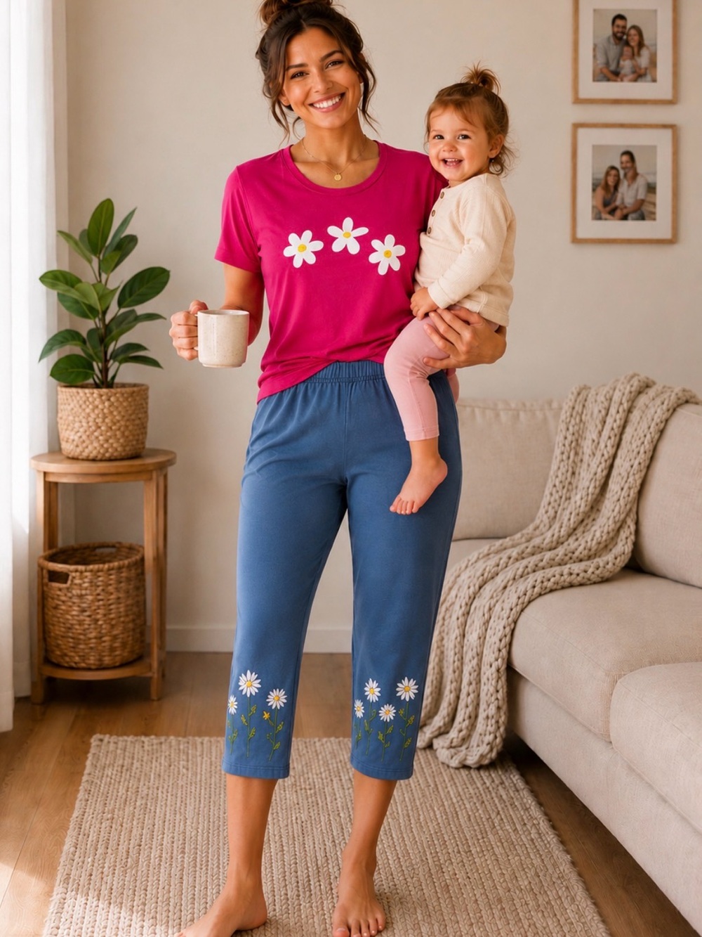Floral t-shirt and capri floral jeans  ⭐️